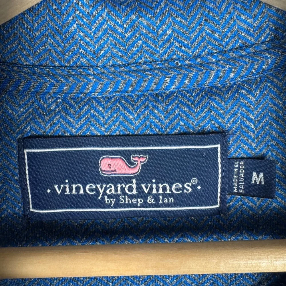 Vineyard Vines Herringbone Quarter Zip Pullover Sweater Mens M Blue